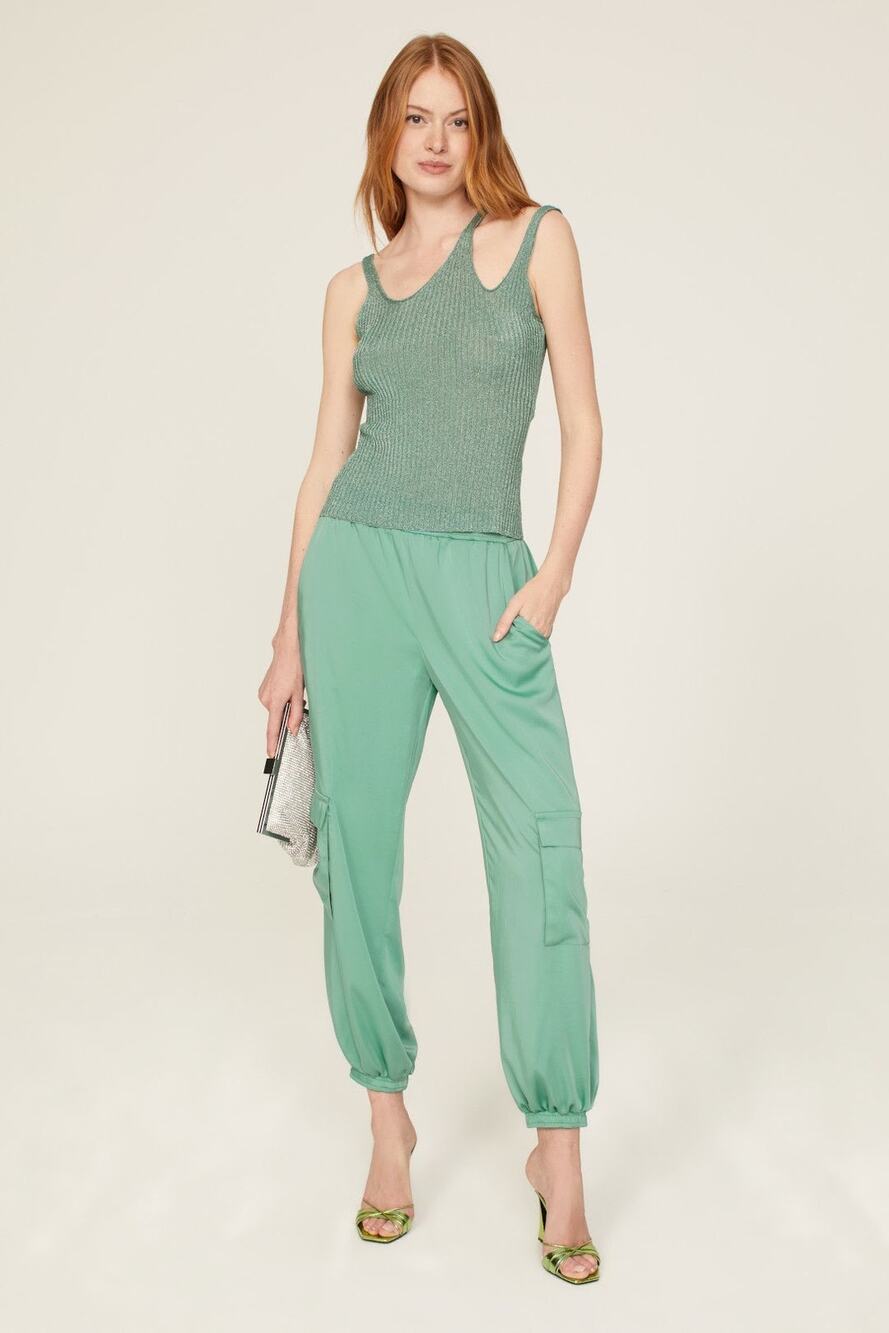 Lapointe Mint Green Satin Cargo Pull-On Off Duty Jogger Pants Size 6